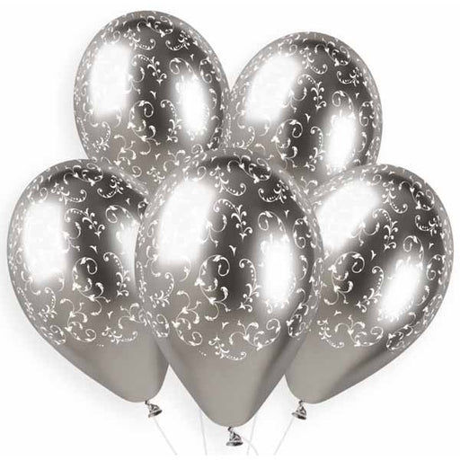 Gemar 13" Shiny Filigree Silver Latex Balloons, 25 Count