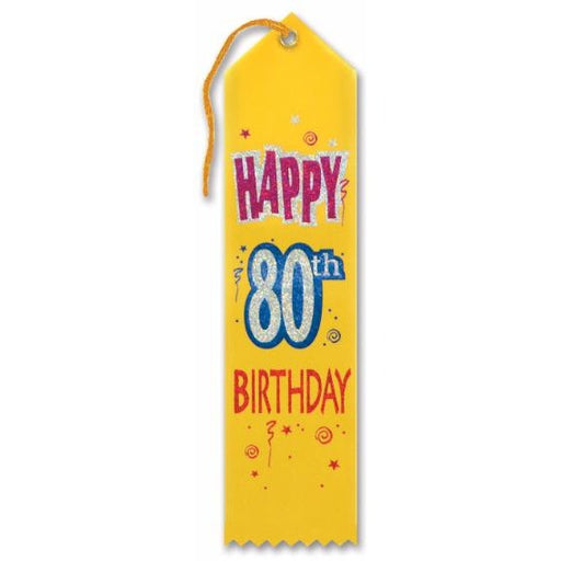 Happy 80th Birthday Award Ribbon, 2 x 8 Inches