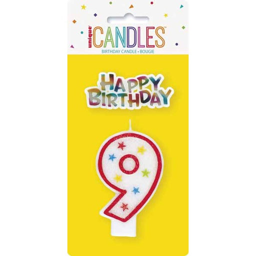 Number 9 Glitter Birthday Candle