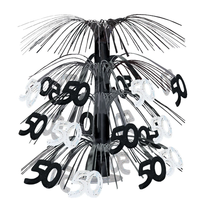 Elegance in Silver 50th Birthday Black and Silver Cascade Centerpiece (1/Pk)