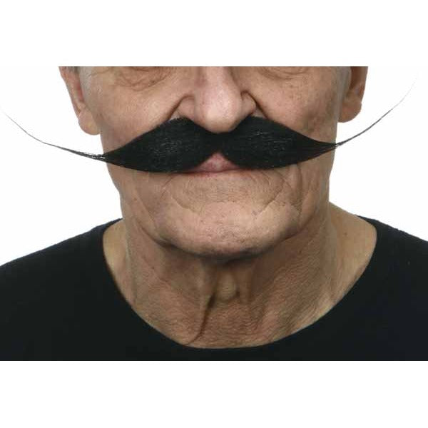 Long Straight Black Costume Moustache, 27 cm
