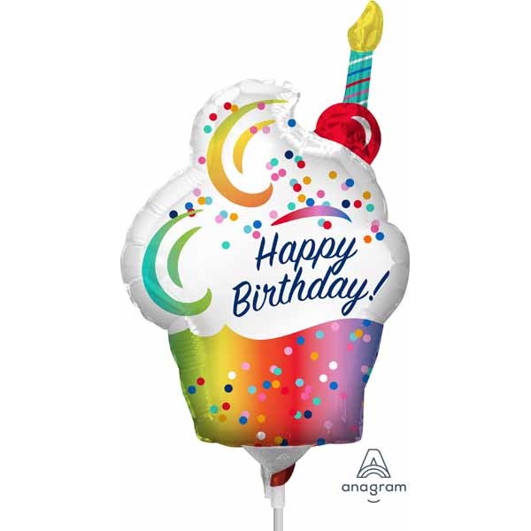 Rainbow Happy Birthday Cupcake Mini Foil Balloon