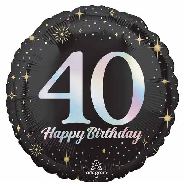 Sparkling 40th Birthday Round Foil Balloon, 18 Inch