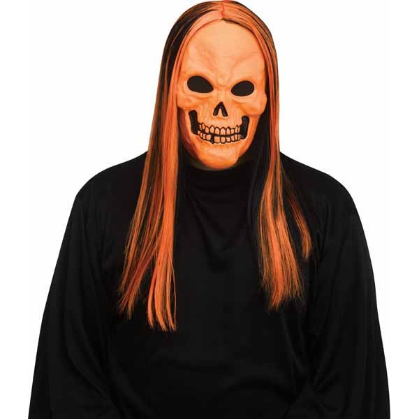 Orange Neon Skull Mask with Wig