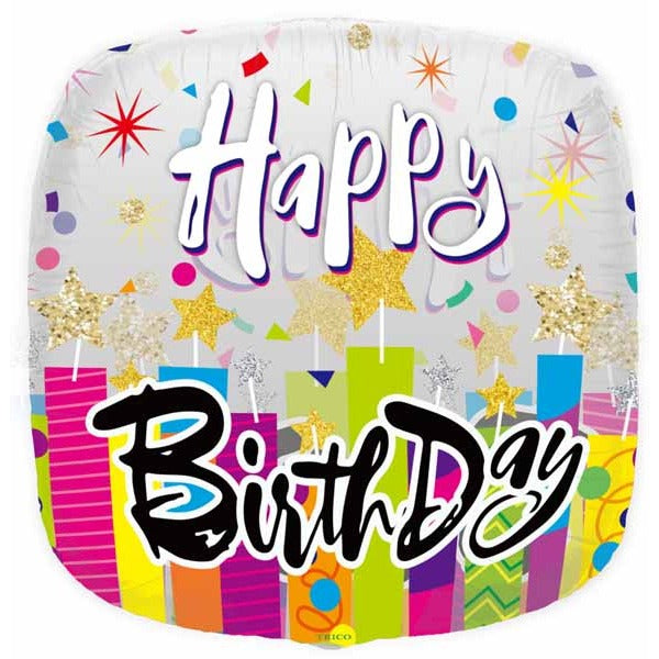 Happy Birthday Clearview 18-Inch Square Foil Balloon