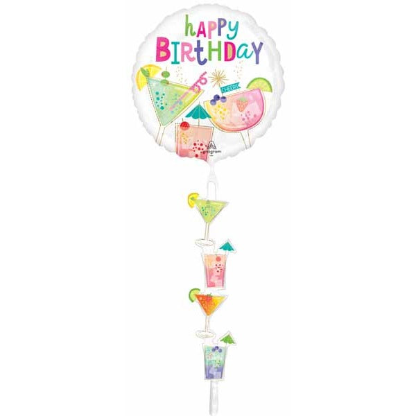Cocktail Surprise Happy Birthday AirWalker Balloon, 69 Inch
