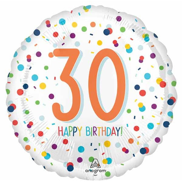 Confetti Happy 30th Birthday Round Foil Balloon, 18 Inch