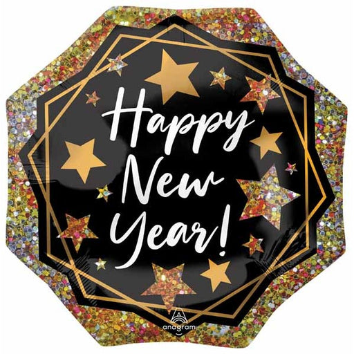 Happy New Year Gold Sparkle 22-Inch Shaped Foil Balloon