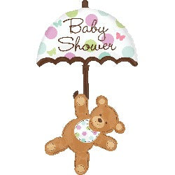49-Inch Baby Shower Teddy Bear & Umbrella Foil Balloon