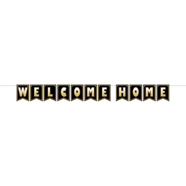 Black & Gold Welcome Home Streamer, 6" x 7'