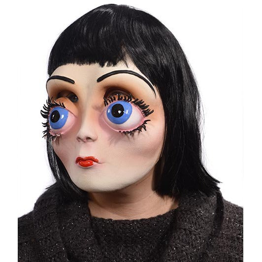 Big Eyes Latex Doll Character Mask with Black Wig