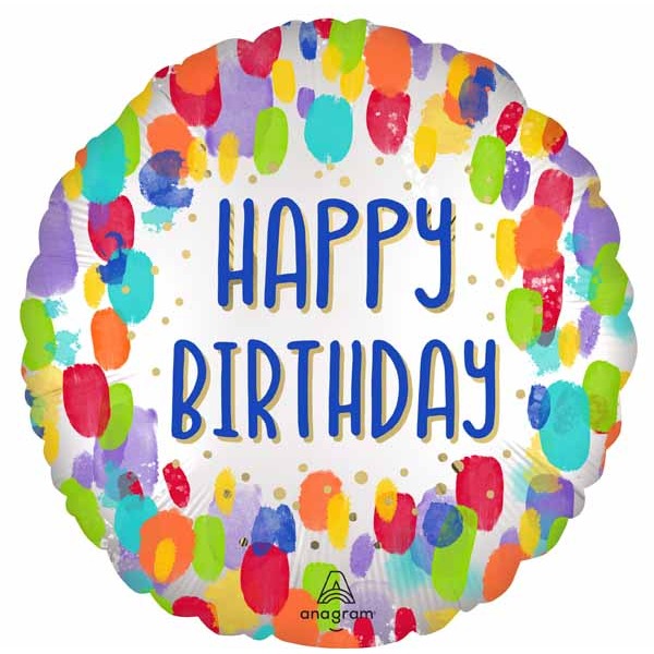 Happy Birthday Painterly Dots 18-Inch Round Foil Balloon