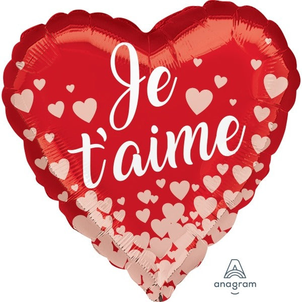 Je T’aime Rose Gold Hearts 18" Heart-Shaped Foil Balloon