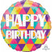 Colorful Triangles Happy Birthday 18-Inch Round Foil Balloon