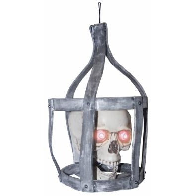 16-Inch Skull in Cage Halloween Prop