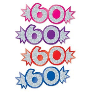 Mini Glittered Number 60 Cutouts, 8 Pack
