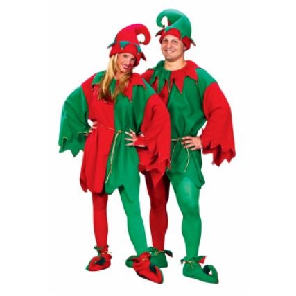 Adult Unisex Red and Green Christmas Elf Costume Set