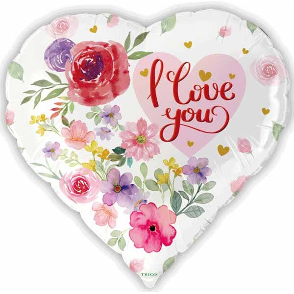 I Love You Floral Heart Foil Balloon, 18 Inch