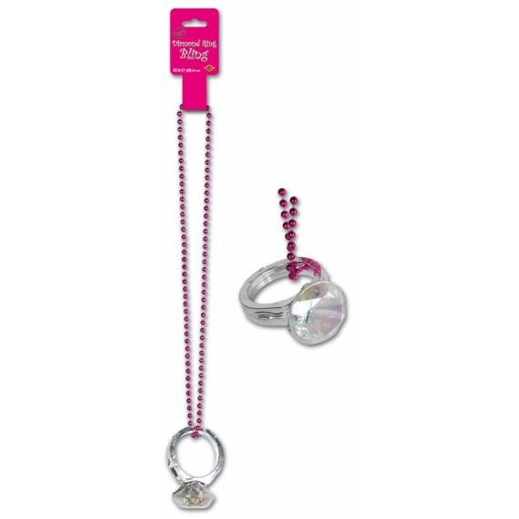 Beaded Necklace with Diamond Ring Bling