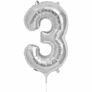 Silver Number 3 Balloon, 16 Inch