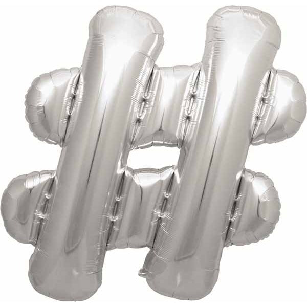 Silver Hashtag Symbol Balloon, 34 Inch