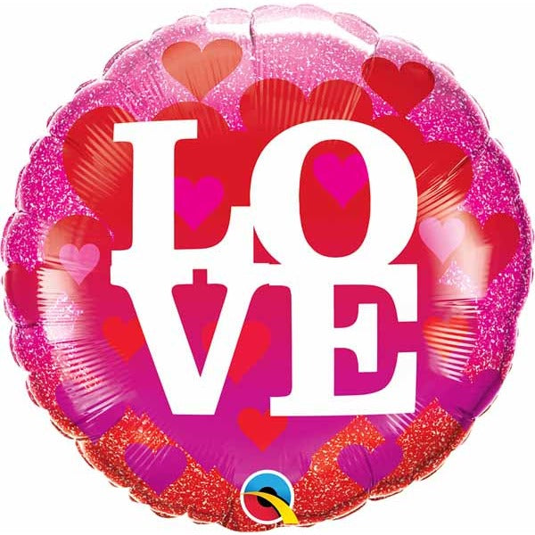 Love Hearts & Glitter 18-Inch Round Foil Balloon
