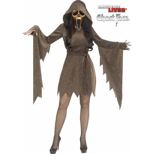 Gold Shimmer Ghost Face Adult Costume, Small/Medium (2-8)
