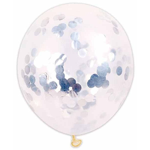 12-Inch Silver Confetti Print Latex Balloons, 6-Pack