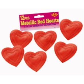 4.5-Inch Metallic Red Hearts, 12-Pack
