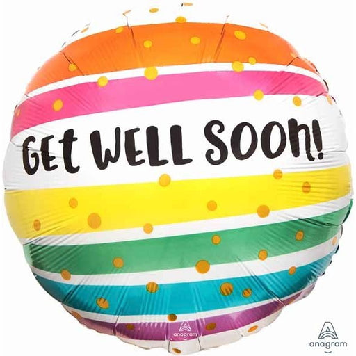 Get Well Bold Stripe 18-Inch Round Foil Balloon