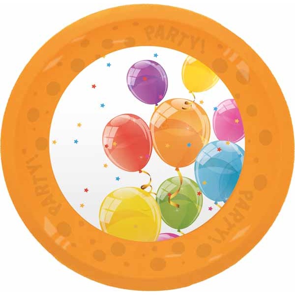 PARTY REUSE PLATES 8" 4/P SPARK BALLOON