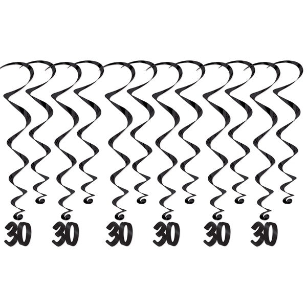 30th Birthday Hanging Whirls, 12 Count