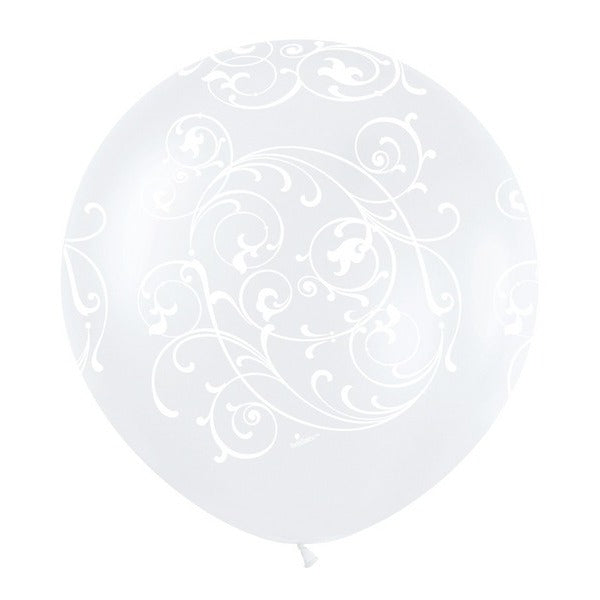 36-Inch Pearl White All-Over Filigree Latex Balloon