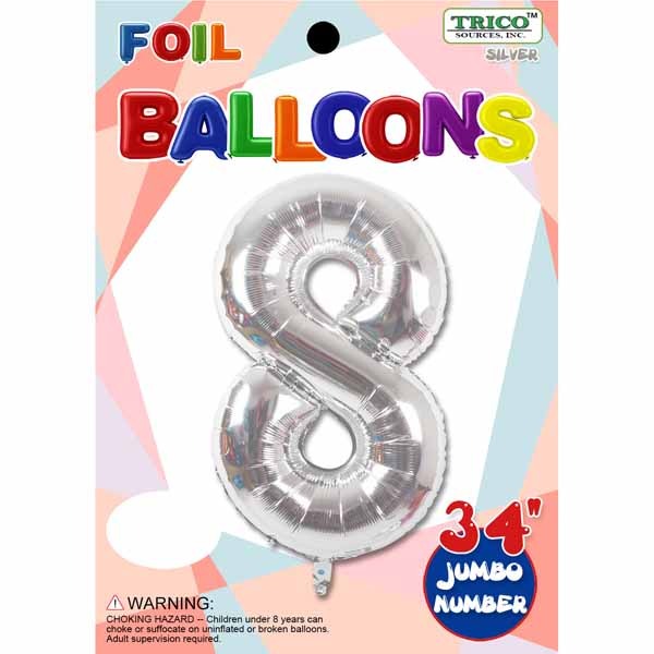 34-Inch Silver Number 8 Foil Balloon