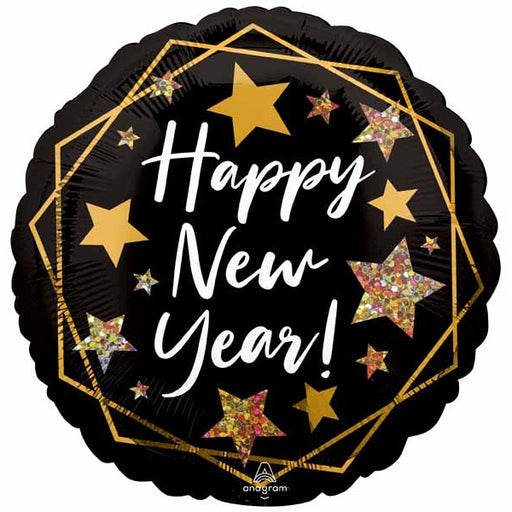 Happy New Year Gold Sparkle 18" Round Foil Balloon