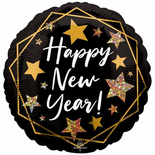Happy New Year Gold Sparkle 18" Round Foil Balloon