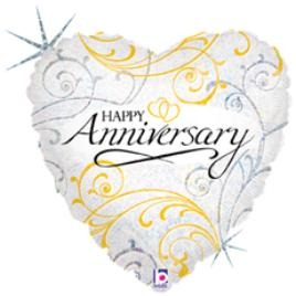 Filigree Anniversary 18-Inch Holographic Foil Balloon