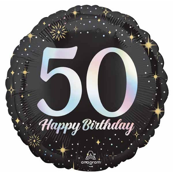 Sparkling 50 Happy Birthday Round Foil Balloon, 18 Inch