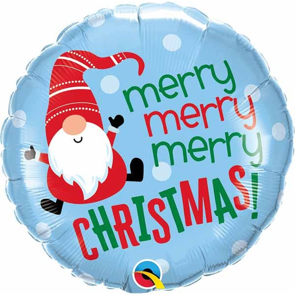 Merry Xmas Gnome 18-Inch Round Foil Balloon