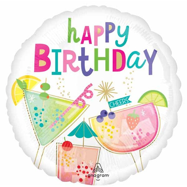 Cocktail Surprise Happy Birthday 18 Inch Round Foil Balloon