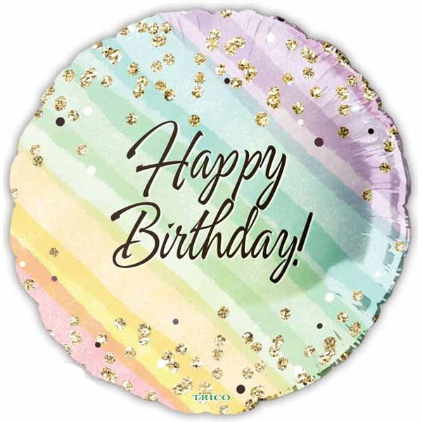 Pastel Happy Birthday Round Foil Balloon, 18 Inch