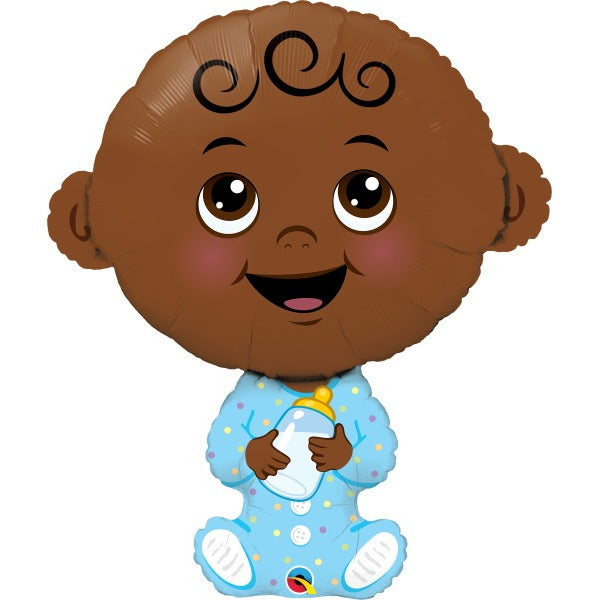 Baby Boy Brown Skin Tone 38-Inch Shaped Foil Balloon