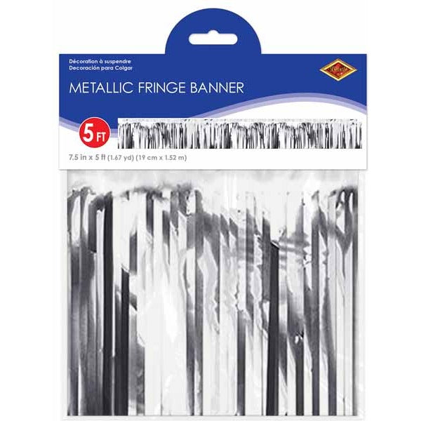 Silver Metallic Fringe Banner, 7.5 Inches x 5 Feet