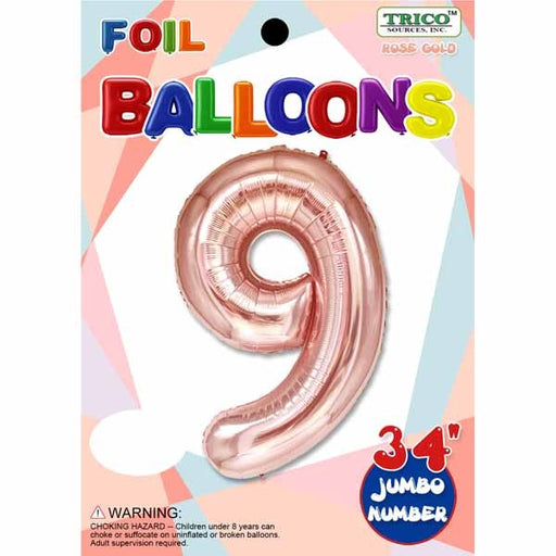 34-Inch Rose Gold Number 9 Foil Balloon