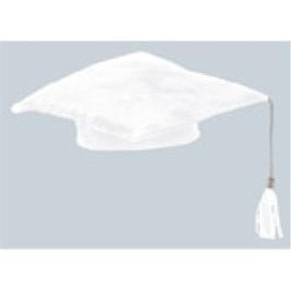 10" MEDIUM WHITE PLUSH GRAD CAP 1/PKG