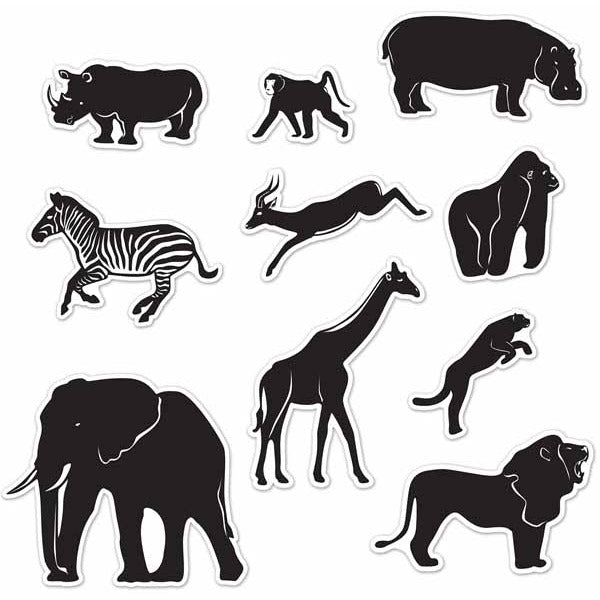 Jungle Animal Silhouette Decorations, 10-Pack