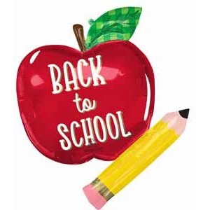 Back to School Apple Shaped Foil Balloon, 31 Inch