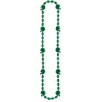 Green Football Bead Necklace, 36 Inches