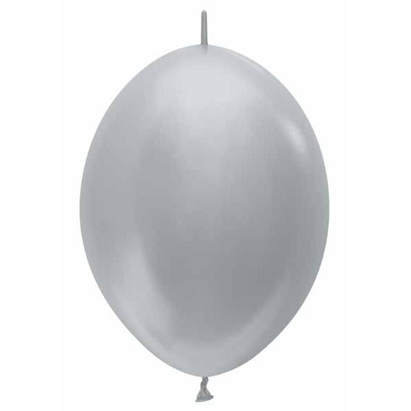 Metallic Silver 6" Link-O-Loon Latex Balloons, 50 Pack