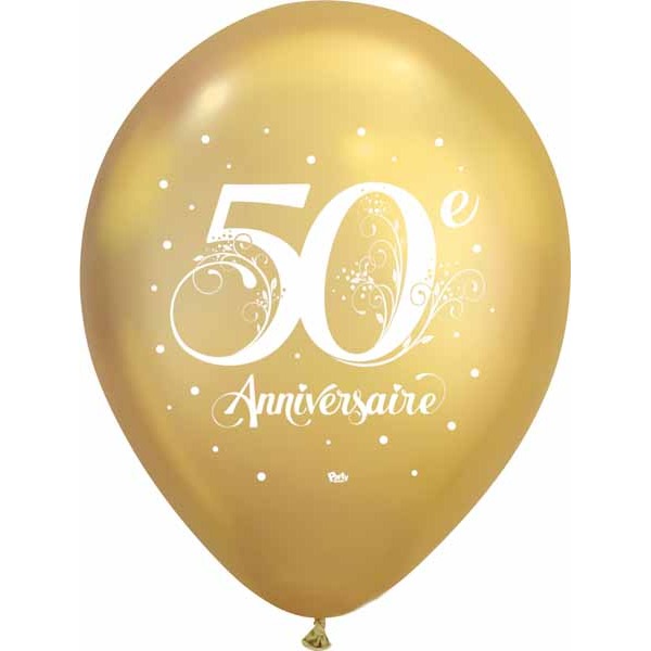 Gold “50e Anniversaire” 12-Inch Latex Balloons, 50 Pack